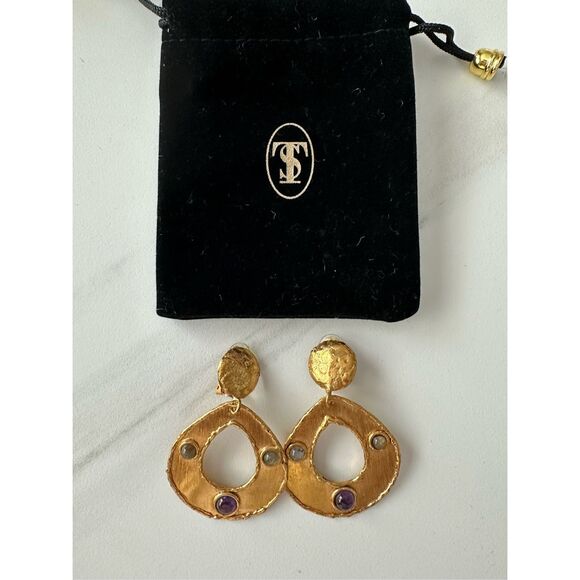 SYLVIA TOLEDANO Thalita 22K Goldplated, Labradorite & Amethyst Drop Earrings* - Picture 3 of 5